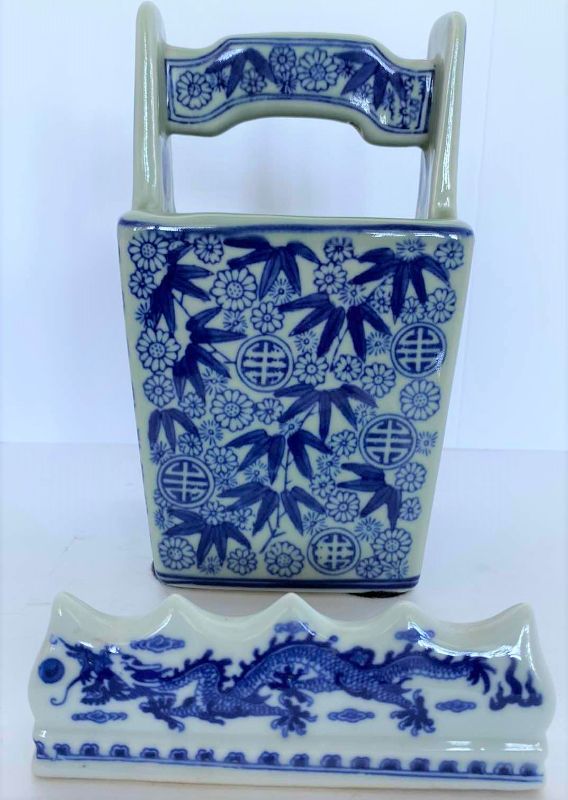 Photo 1 of ASIAN INSPIRED POTTERY VASE AND TILE H8”