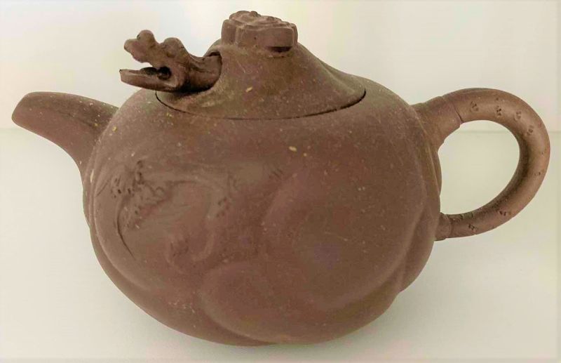 Photo 1 of VINTAGE CHINESE COLLECTIBLE CLAY TEA POT DRAGON 6 1/2” x 3.75”.