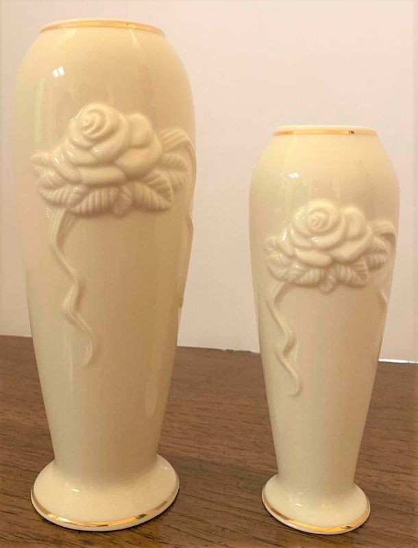 Photo 1 of PAIR OF LENNOX BUD VASES MADE IN THAILAND TALLEST 8”