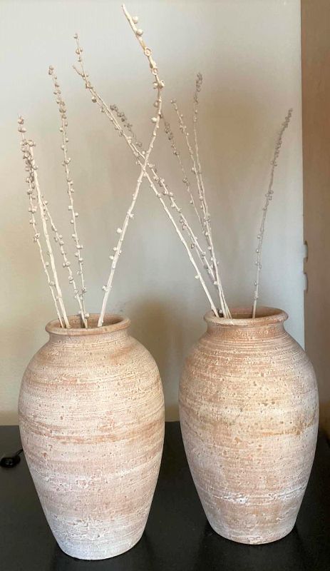 Photo 1 of PAIR OF CLAY POTTERY VASES H12”