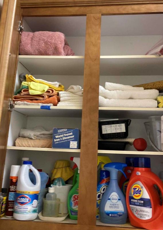 Photo 1 of CONTENTS OF CABINET LAUNDRY ROOM DETERGENT RAGS TRAVEL IRON AND MORE