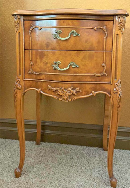 Photo 1 of ANTIQUE BEDSIDE TABLE WITH ACANTHUS LEAF TRIM,  DOVETAIL CONSTRUCTION 19“ x 14“ H 28 1/2“