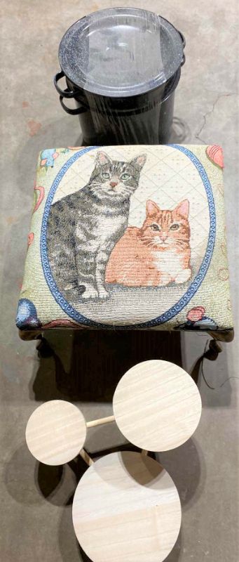 Photo 1 of ENAMEL POT, WOOD PLANT STAND AND  FOOT STOOL