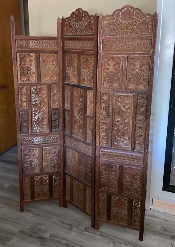 Photo 1 of HAND CARVED ROOM DIVIDER 46”x 68”H MISSING TOP PIECE ON END