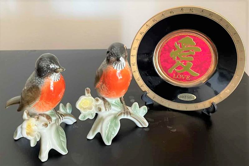 Photo 1 of CERAMIC BIRDS GERMANY 24KT CHOKIN GOLD PLATE