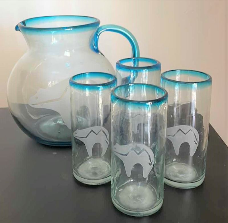 Photo 1 of HAND BLOWN GLASS PITCHER AND GLASSES