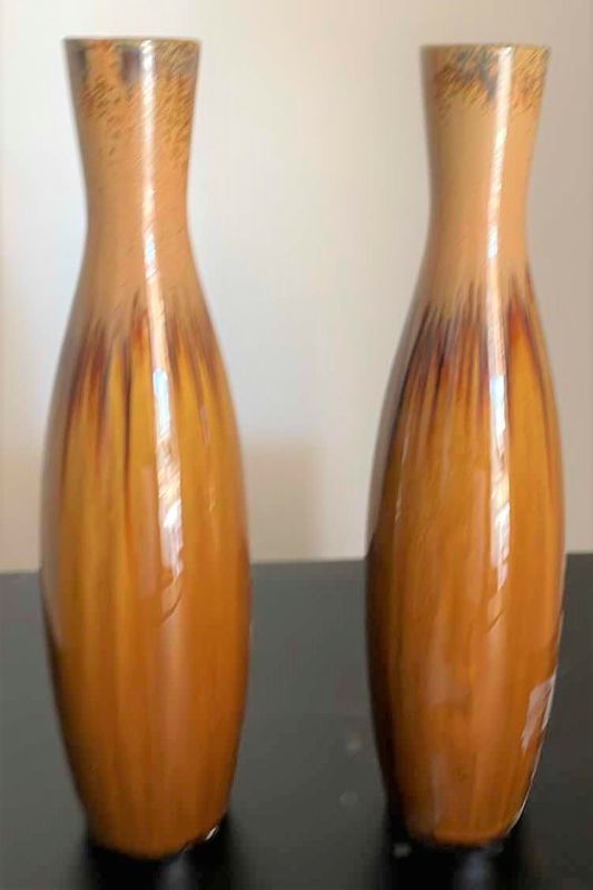 Photo 1 of BROWN CERAMIC BOTTLE VASE SET 12”