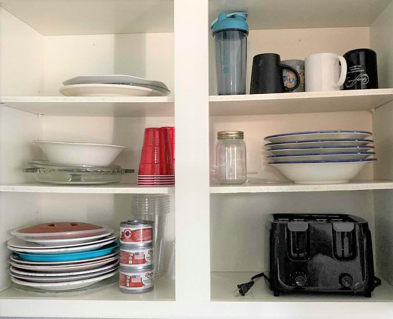 Photo 1 of CONTENTS KITCHEN CABINET TOASTER DISHES CUPS