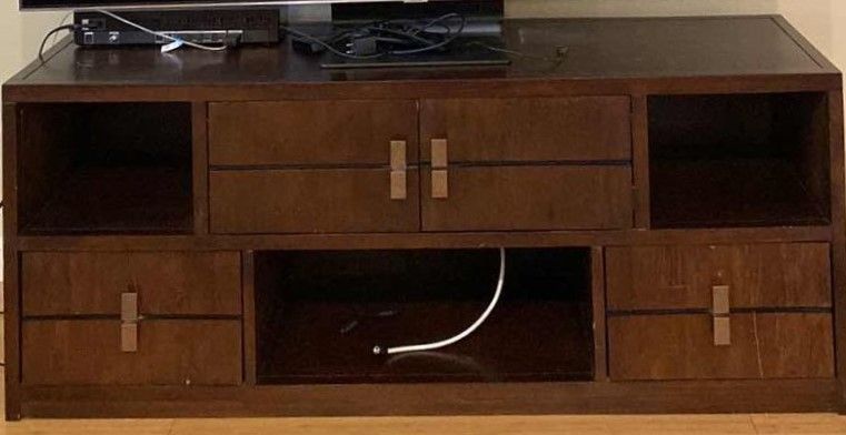 Photo 1 of DARK WOOD TV STAND 56“ x 18“ H22" (ELECTRONICS SOLD SEPARATELY)