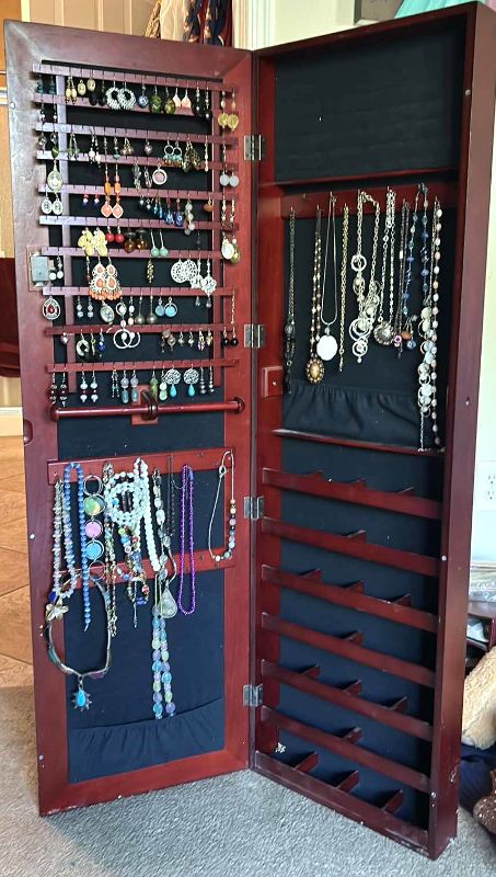 Photo 1 of LARGE WALL/DOOR JEWELRY CABINET WITH COSTUME JEWELRY (ENTIRE CONTENTS) 14 1/2” x 48 1/2