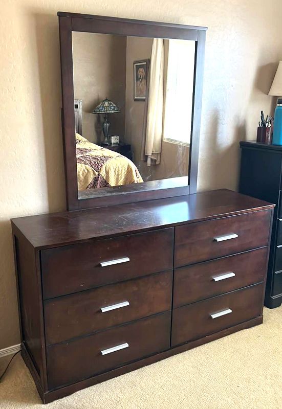 Photo 1 of 6 DRAWER DRESSER AND MIRROR 58 x 8 teen by 32 1/2