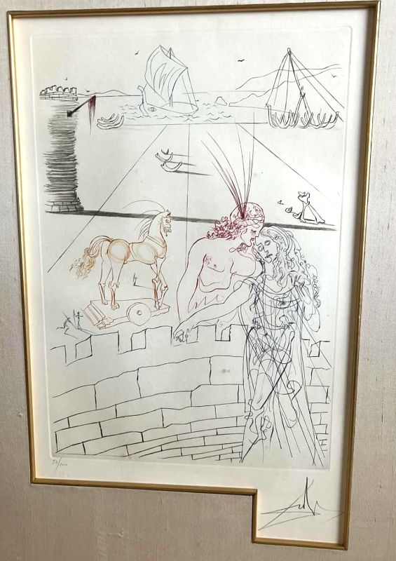 Photo 1 of ARTIST SIGNED AND NUMBERED  SALVADOR DALI "PARIS AND HELEN OF TROY LOVES", FRAMED ARTWORK 22 1/2” x 30”
$2,000.