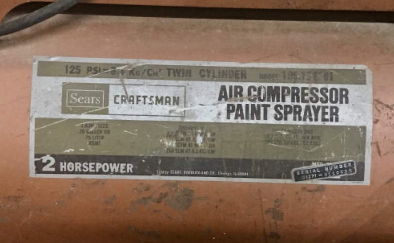 Photo 2 of SEARS / CRAFTSMAN AIR COMPRESSOR PAINT SPRAYER 20 Gallon