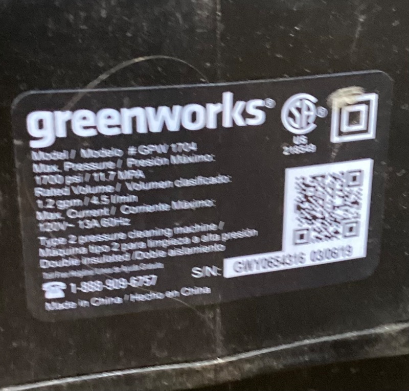 Photo 4 of GREENWORKS ELECTRIC PRESSURE WASHER