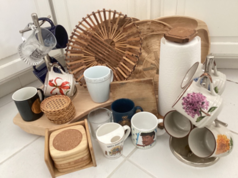 Photo 1 of ASSORTED MUGS, COASTERS, WOVEN BASKETS & MORE