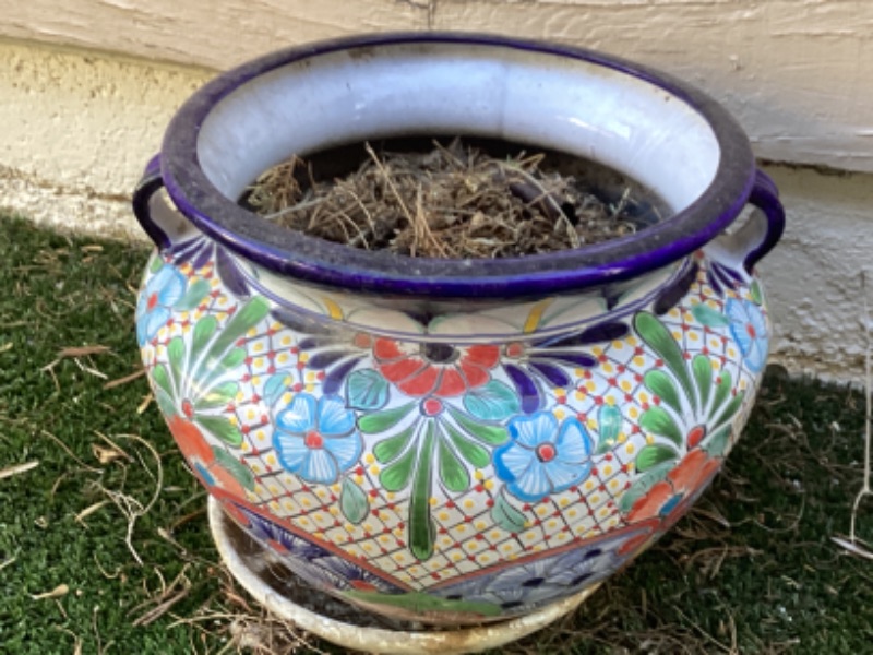 Photo 2 of FLOWERED MULTI COLORED DECORATIVE PLANTER - 16”W X 14 H