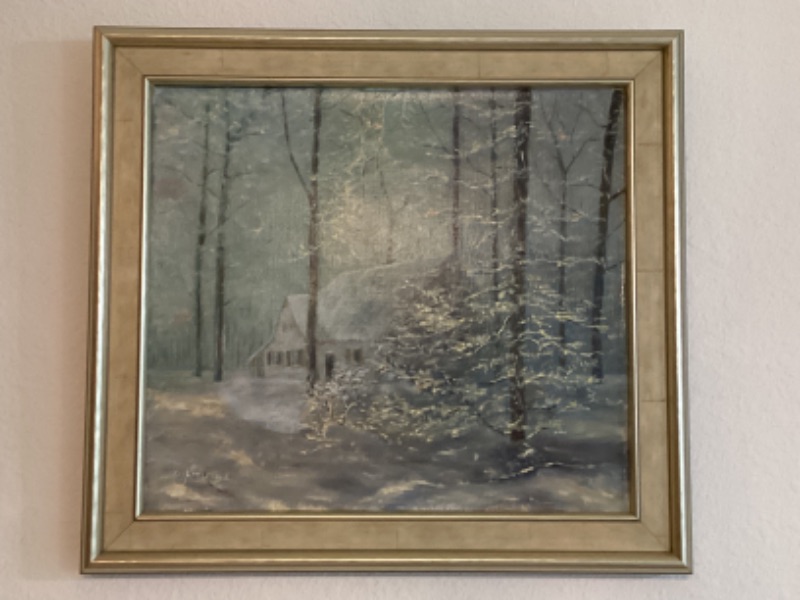 Photo 1 of HOMESTEAD IN A WINTER WONDERLAND OIL ON CANVAS SIGNED BY ARTIST.  17.5  x 16