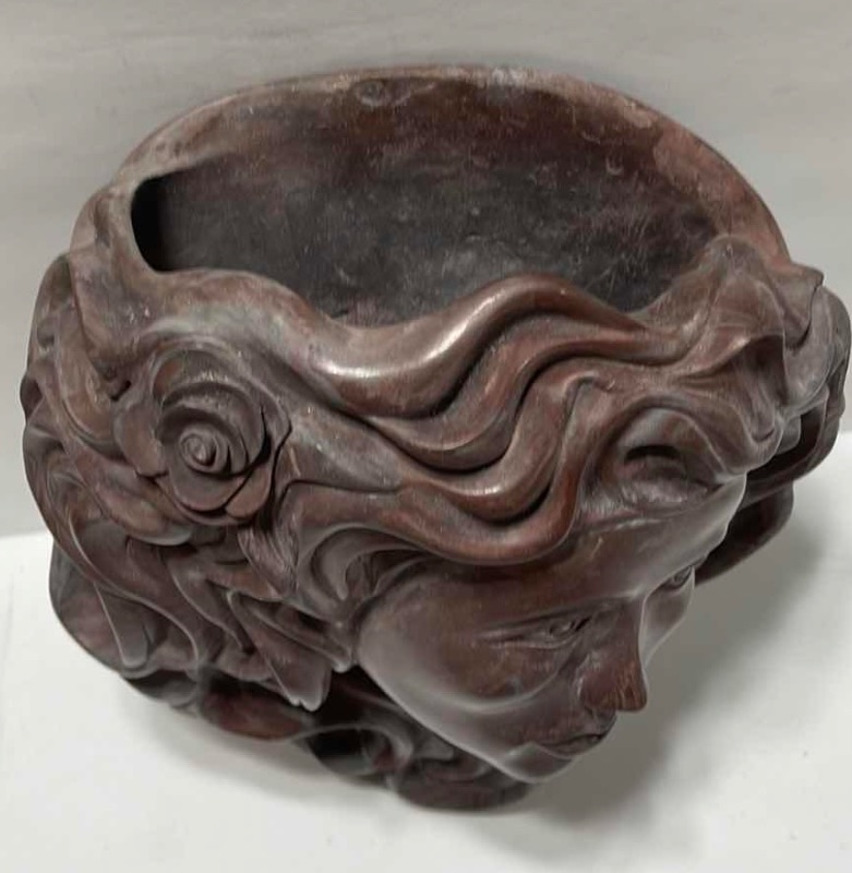 Photo 2 of ART NOUVEAU CARVED WOMENS HEAD PLANTER 9”x9”