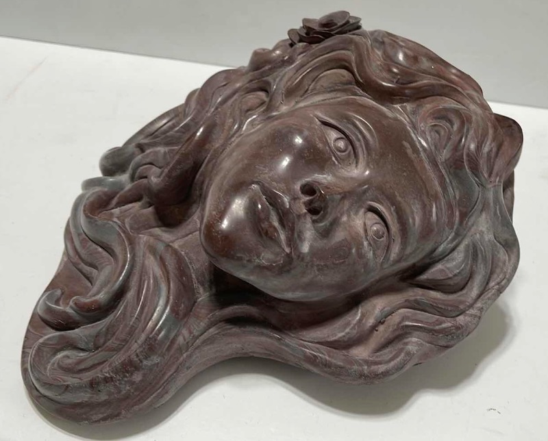 Photo 3 of ART NOUVEAU CARVED WOMENS HEAD PLANTER 9”x9”