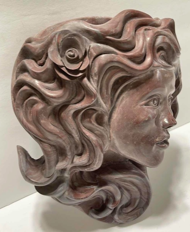 Photo 1 of ART NOUVEAU CARVED WOMENS HEAD PLANTER 9”x9”