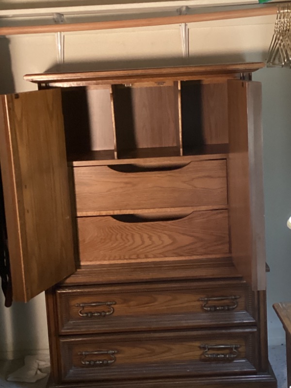 Photo 3 of 1970 VINTAGE BROWN WOODEN DRESSER WITH CABINET 39” x 19” x 57”