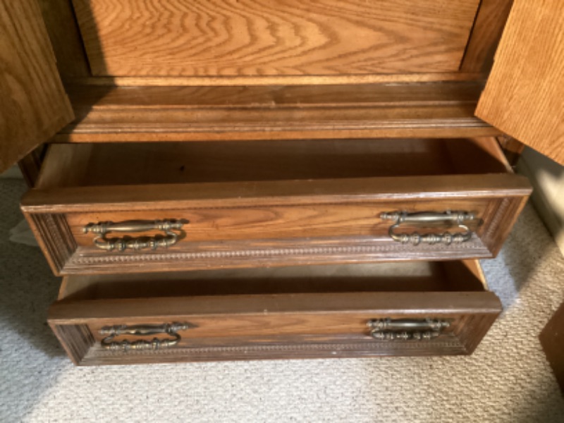 Photo 2 of 1970 VINTAGE BROWN WOODEN DRESSER WITH CABINET 39” x 19” x 57”