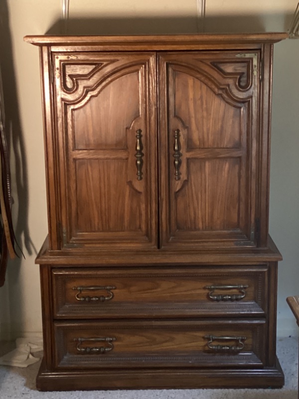 Photo 1 of 1970 VINTAGE BROWN WOODEN DRESSER WITH CABINET 39” x 19” x 57”