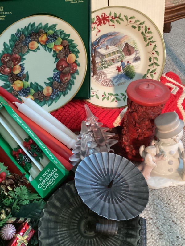 Photo 2 of CHRISTMAS DECOR LENOX PLATES , HANDMADE CANDLES, VINTAGE AFGHAN AND MORE