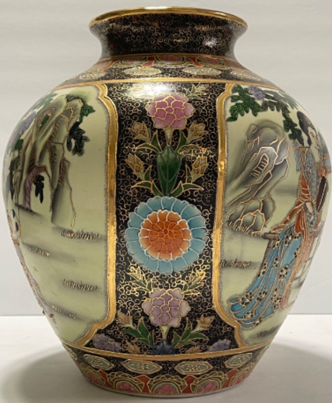 Photo 2 of ANTIQUE ASAIN HANDPAINTED FAMILIE STYLE VASE JAR H-12”