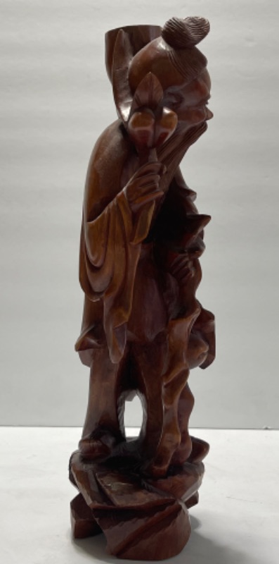 Photo 6 of ANTIQUE CHINESE HAND CARVED WOOD STATUE OF SHOU LAO LONGEVITY CRANE 1900s