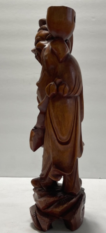 Photo 3 of ANTIQUE CHINESE HAND CARVED WOOD STATUE OF SHOU LAO LONGEVITY CRANE 1900s