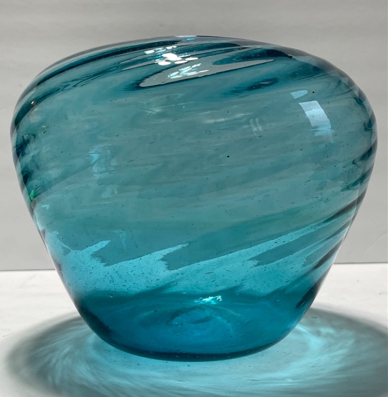 Photo 1 of AQUAMARINE BLUE HAND-BLOWN ART GLASS VASE