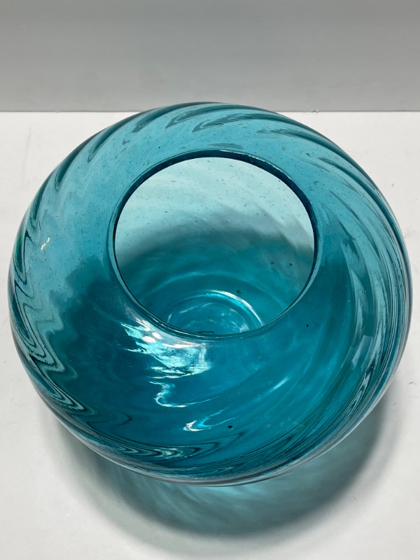 Photo 3 of AQUAMARINE BLUE HAND-BLOWN ART GLASS VASE