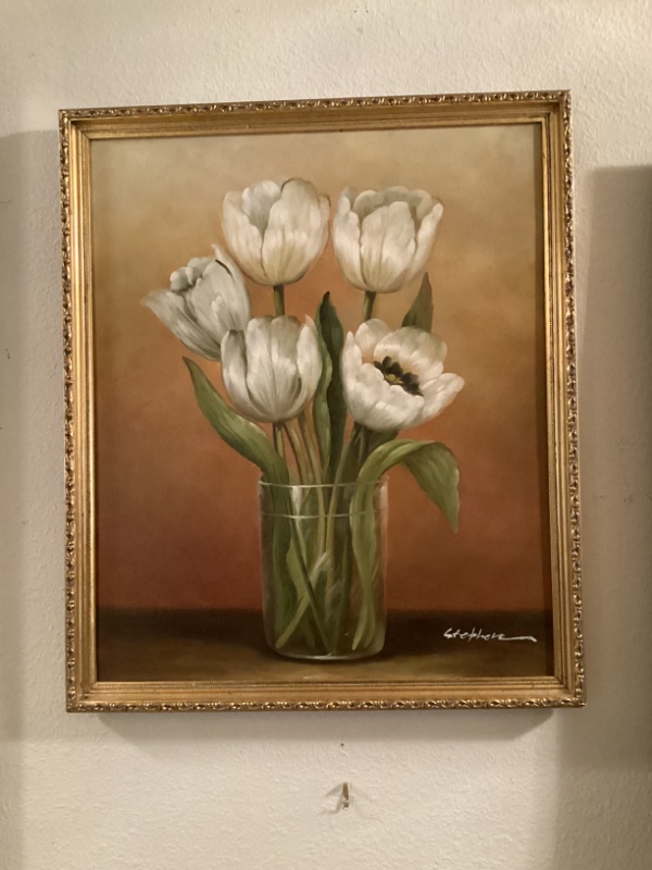 Photo 1 of FRAMED "FLORAL" OIL ON CANVAS SIGNED BY ARTIST 22"x26"