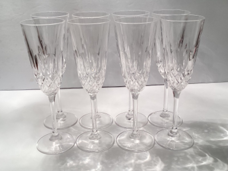 Photo 1 of 8-WATERFORD CRYSTAL LISMORE CHAMPAGNE GLASSES