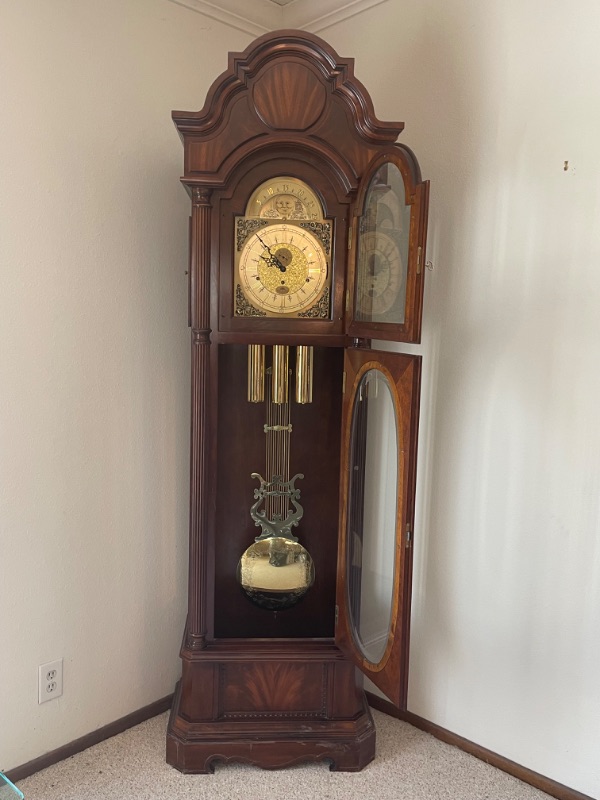 Photo 1 of HAYWOOD VINTAGE SOLID WOOD GRANDFATHER CLOCK MADE IN THE USA 22”x12”x88”