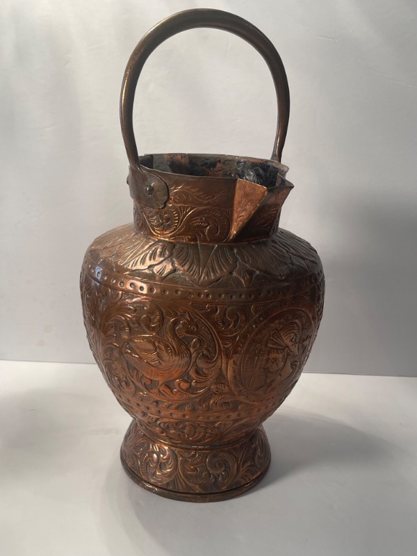 Photo 5 of 1880 ANTIQUE FRENCH 19th CENTURY HANDCRAFTED COPPER JUG WITH HANDLE H-9.5””