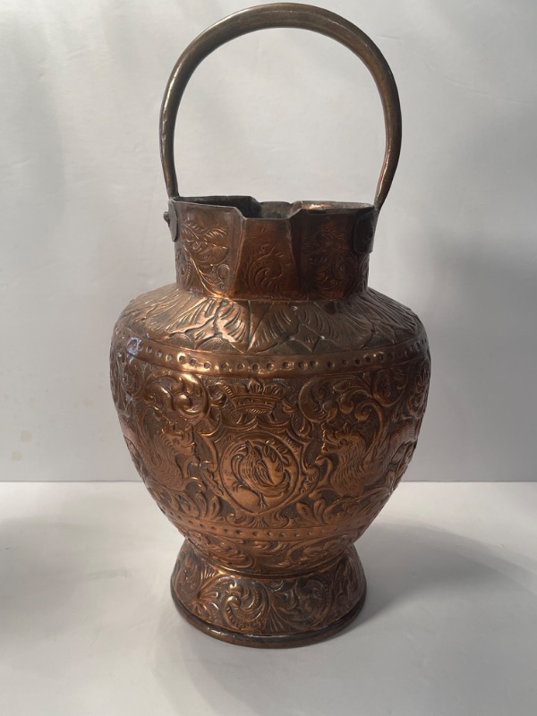 Photo 3 of 1880 ANTIQUE FRENCH 19th CENTURY HANDCRAFTED COPPER JUG WITH HANDLE H-9.5””