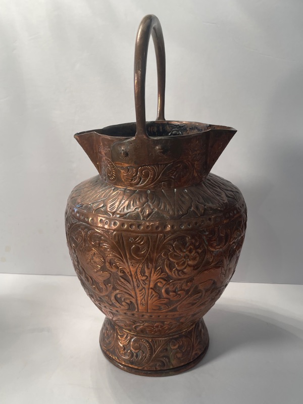 Photo 2 of 1880 ANTIQUE FRENCH 19th CENTURY HANDCRAFTED COPPER JUG WITH HANDLE H-9.5””