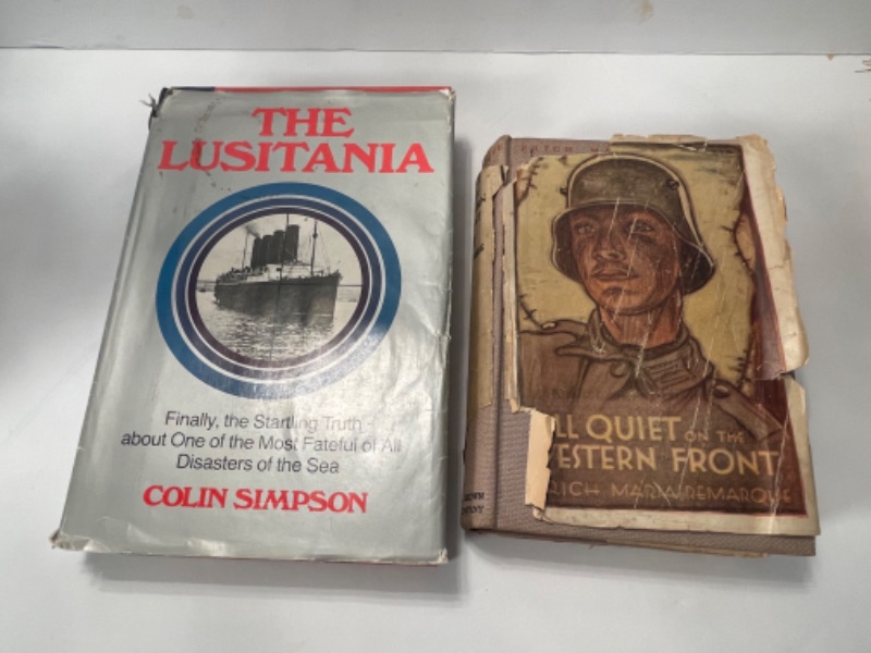 Photo 1 of 1929 ANTIQUE ALL QUIET ON THE WESTERN FRONT & 1972 VINTAGE THE LUSITANIA  BOTH SECOND PRINTED