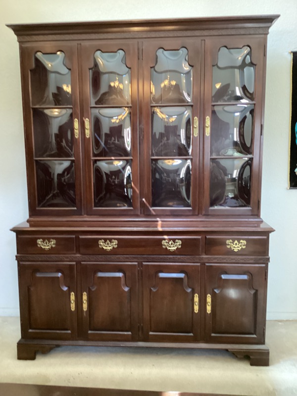 Photo 1 of ETHAN ALLEN VINTAGE 2 PC CHINA CABINET BREAKFRONT - MORE OF THIS SET IN AUCTION 59” X 20 X 33