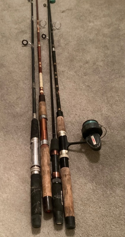 Photo 1 of 4 VINTAGE FISHING POLLS  AND 1 REEL