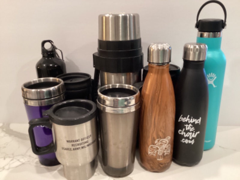 Photo 1 of THERMOS AND VARIETY IF INSULATED MUGS(5)-INSULATED WATER BOTTLES(4)