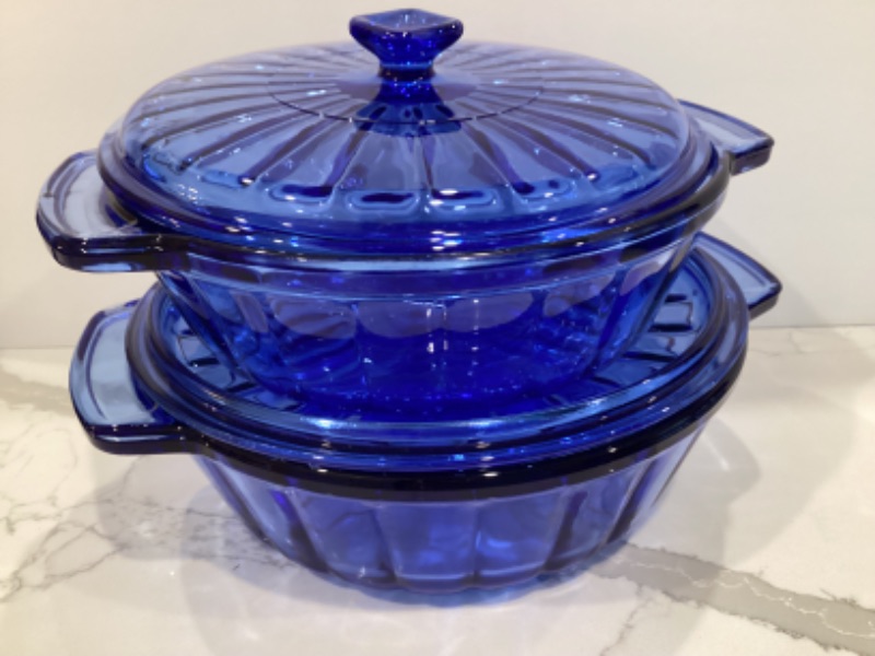 Photo 2 of  ANCHOR HOCKING BLUE GLASS BAKING DISH SET OF 5