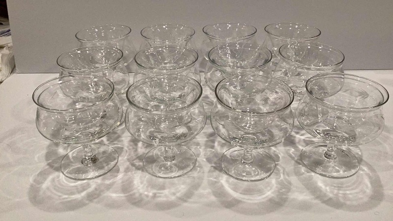 Photo 2 of VINTAGE  ETCHED GLASS HAND BLOWN SHRIMP COCKTAIL GLASSES SET OF 12- MORE OF THIS COLLECTION IN AUCTION