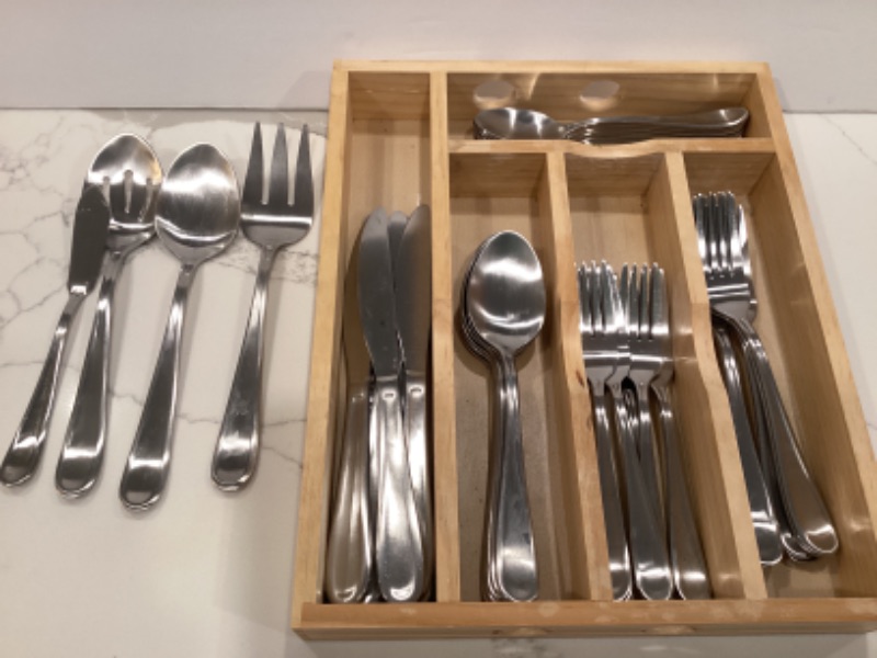 Photo 1 of STAINLESS STEEL SILVERWARE IN WOODEN TRAY SERVICE FOR 8 