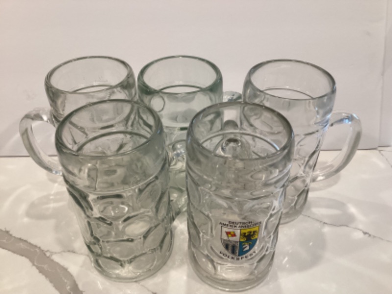 Photo 2 of 7” GLASS BEER MUGS SET OF 5 