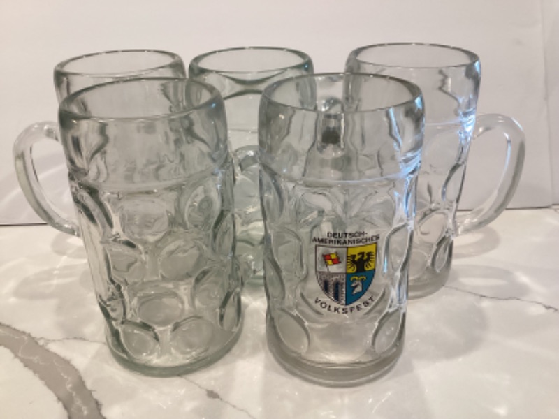 Photo 1 of 7” GLASS BEER MUGS SET OF 5 