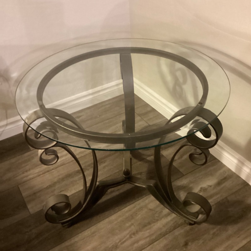 Photo 2 of CIRCULAR GLASS/METAL END TABLE-ADDITIONAL PIECES AVAILABLE IN THIS SET IN AUCTION- 25x21 