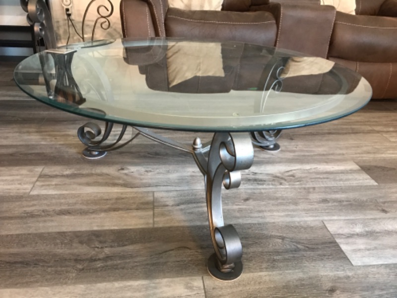 Photo 1 of CIRCULAR GLASS/METAL SOFA TABLE-MATCHING ADDITIONAL PIECES AVAILABLE IN SET